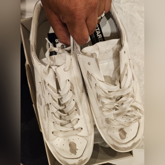 Golden goose stardan leather upper distressed optic white size 43 preowned - Picture 3 of 6